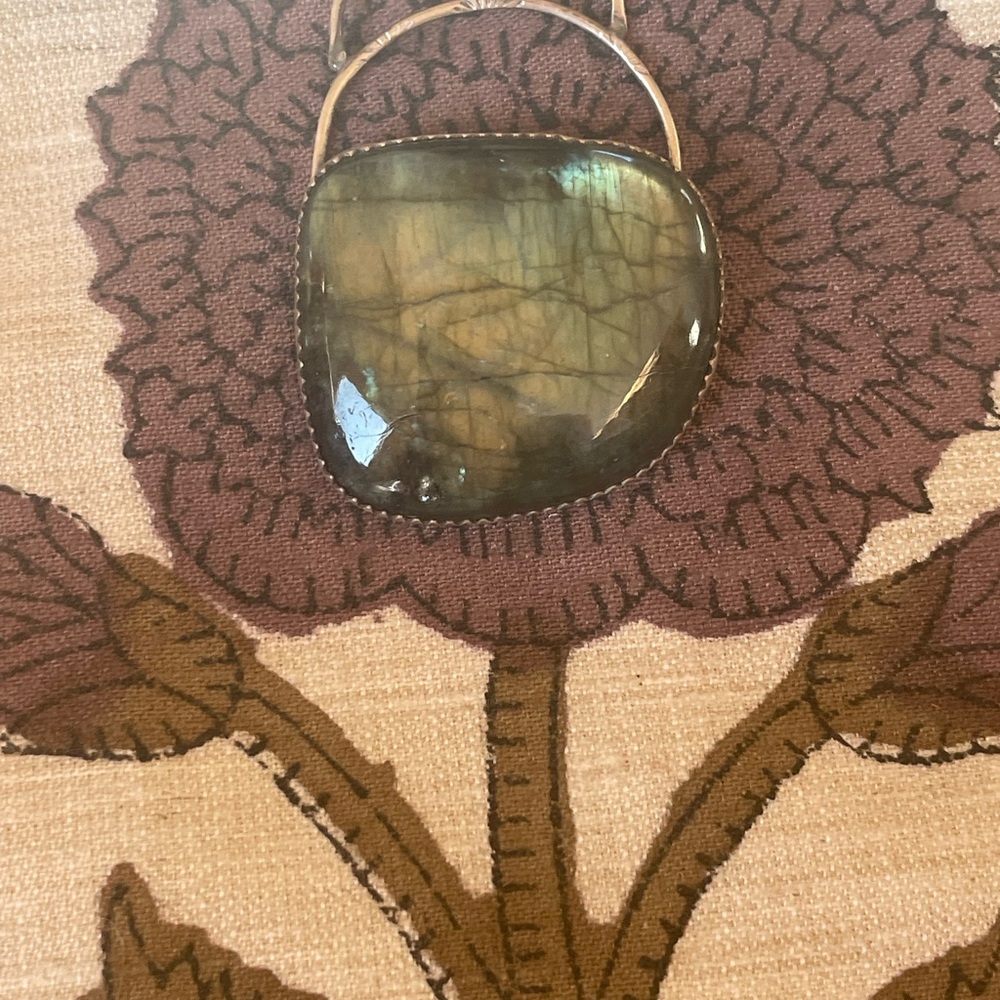 Huge flashy, labradorite, pendant artisan made sterling silver and brass